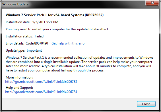 How To Fix ERROR_NOT_FOUND 80070490 During Windows 7 SP1.