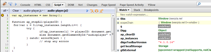 Firebug JavaScript breakpoint triggered